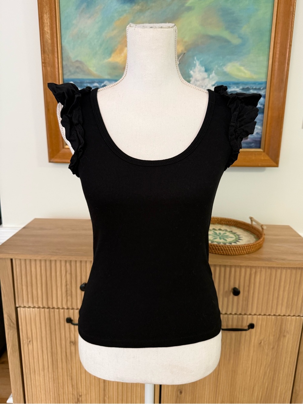 Black Ruffle-Sleeve Women's Shirt